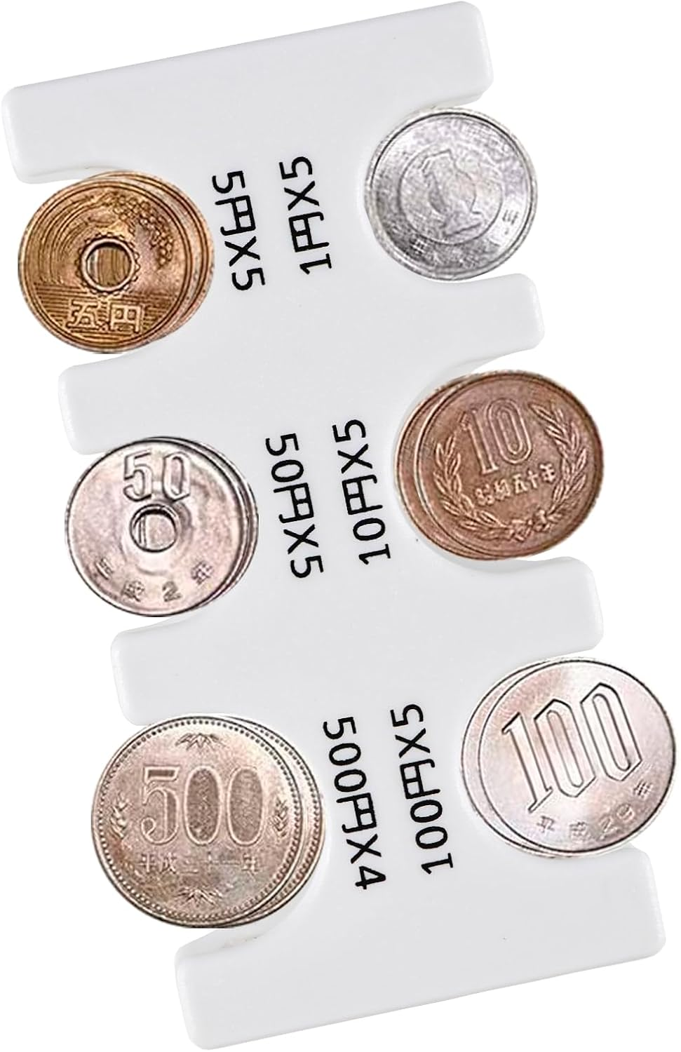 Japanese Yen Coin Holder Hard Case Organizer and Storage for Coins Rectangle JPY Coin Organiser and Dispenser, Plastic Coin Sorter Wallet, White, Storage image number 1