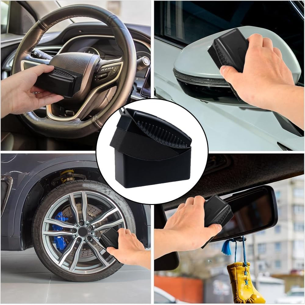 2 Pcs Tire Shine Applicators, Reusable Tire Dressing Applicator Pads with Ergonomic Rectangular Case, Auto Detailing Wheel Cleaner Tire Sponge Brush for Car Cleaning Supplies (Black) image number 2