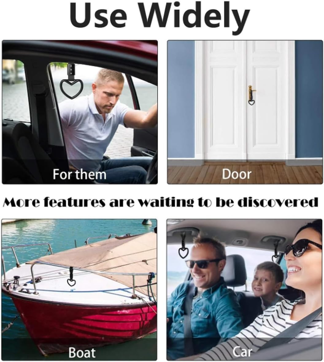 Aimall Heart-Shaped Car Handle Strap, JDM Electrostatic Decorative Warning Ring, Durable Black Plastic, Non-Slip Grip for Safe Car Entry, 9.2 Inch image number 2