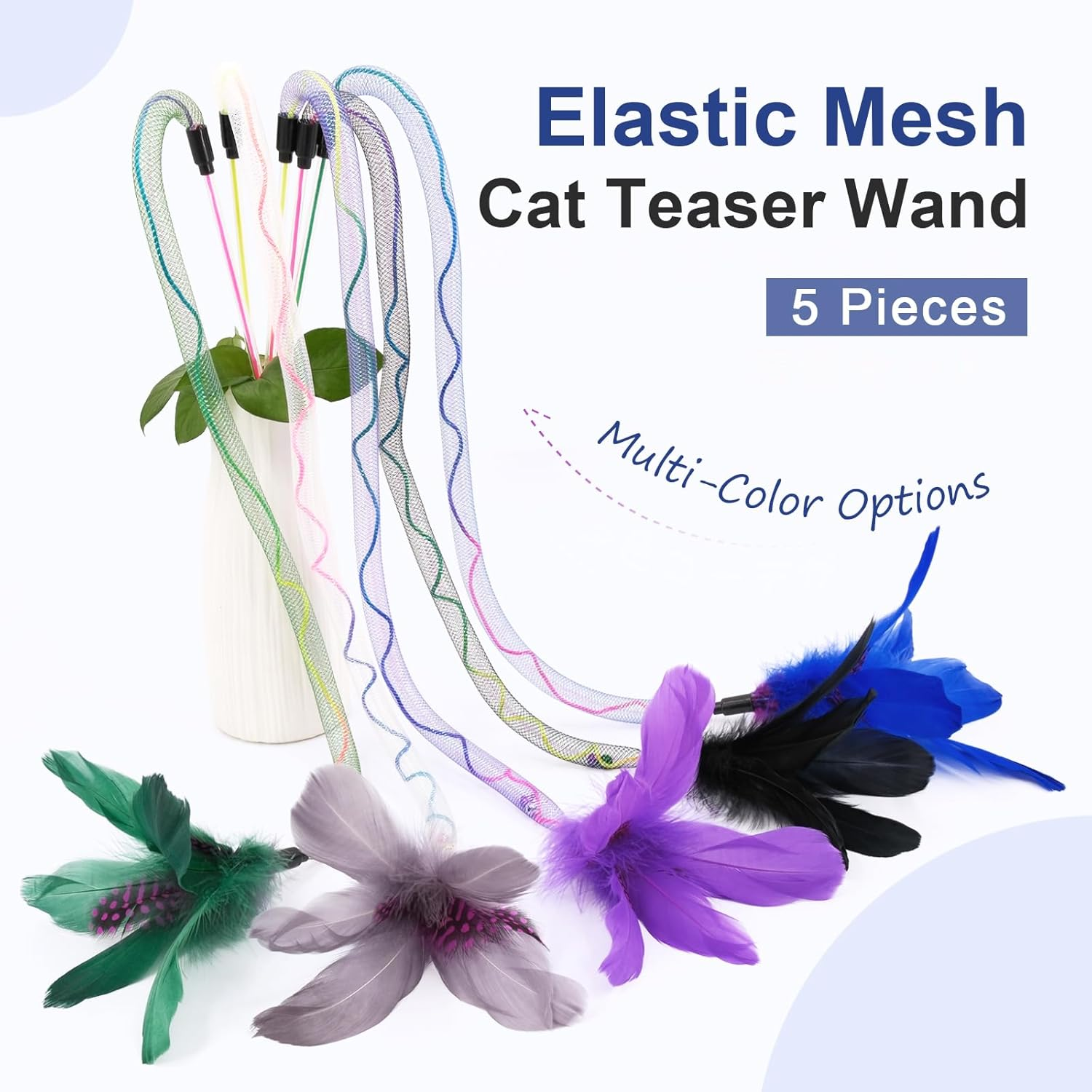 SONGWAY Cat Rainbow Wand Toy - Rainbow Cat Feather Toys with Bells, Colorful Mesh Teaser Wand with Feather Tail, Interactive Toys for Indoor Cats Kittens, Dark Color image number 2