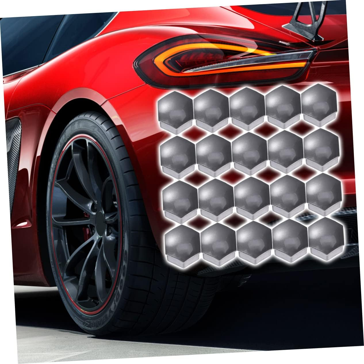 PRETYZOOM Universal Automotive Wheel Lug Nut Covers 21Mm Set with Clips Sturdy Grey Hexagonal Protectors for Enhanced Wheel Appearance image number 1
