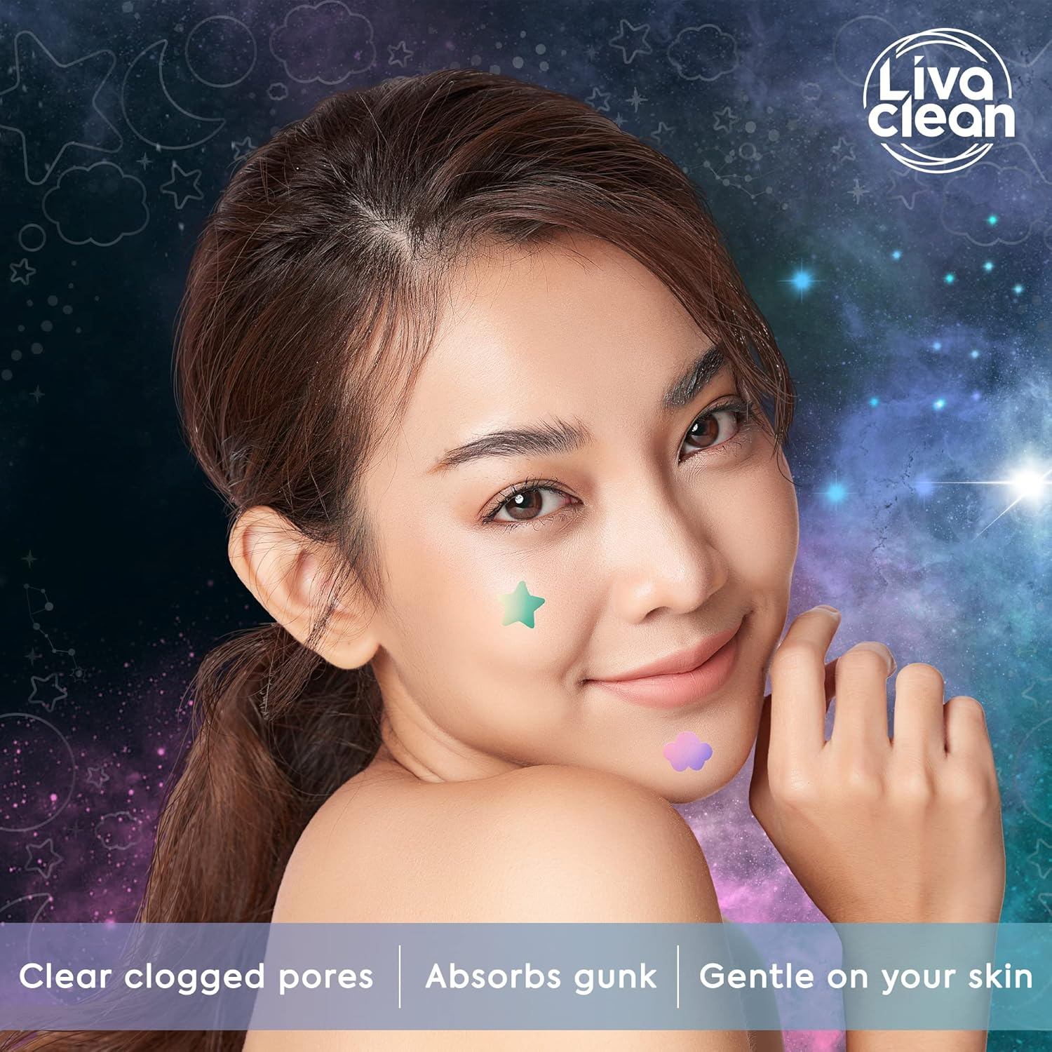 Livaclean 240 CT Holographic Cute Acne Patches - Space Edition W/Salicylic Acid & Tea Tree Oil for Face - Hydrocolloid Star Pimple Patches image number 4