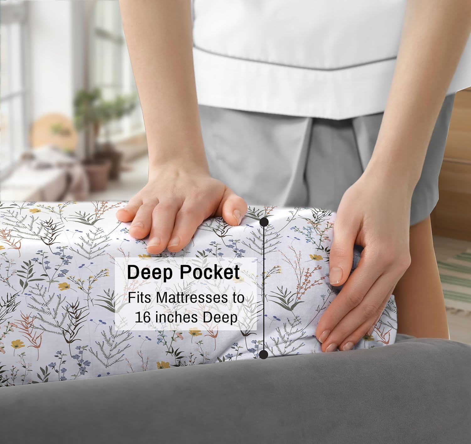 RUVANTI 100% Cotton King Size Sheets Set, 4 Pieces, Soft & Breathable Percale Weave Bedding, Deep Pocket 16", Hotel Standard, Crisp Cool Feel, Durable, Perfect Floral Bed Sheet, Aroma image number 5