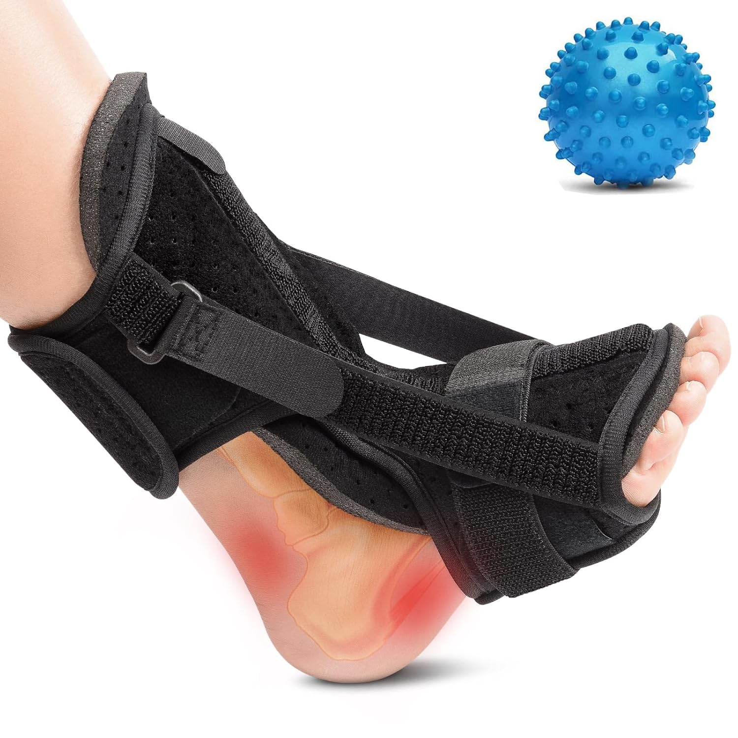 Plantar Fasciitis Night Splint Drop Foot Orthotic Brace, Adjustable Plantar Fasciitis Brace with Massage Ball for Relief from Plantar Fasciitis, Achilles Tendonitis, Ankle Pain image number 2