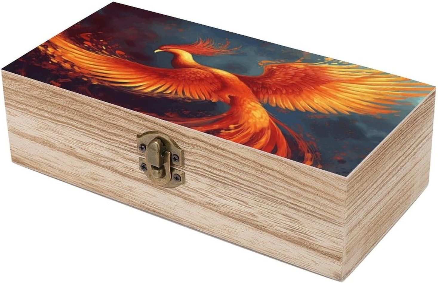 Orange Red Phoenix Wooden Box Wood Wedding Keepsake Boxes with Lids Small Decorative Boxes Lightweight Wooden Memory Storage Box for Crafts Keepsakes Jewelry Photo Letter Storage image number 5