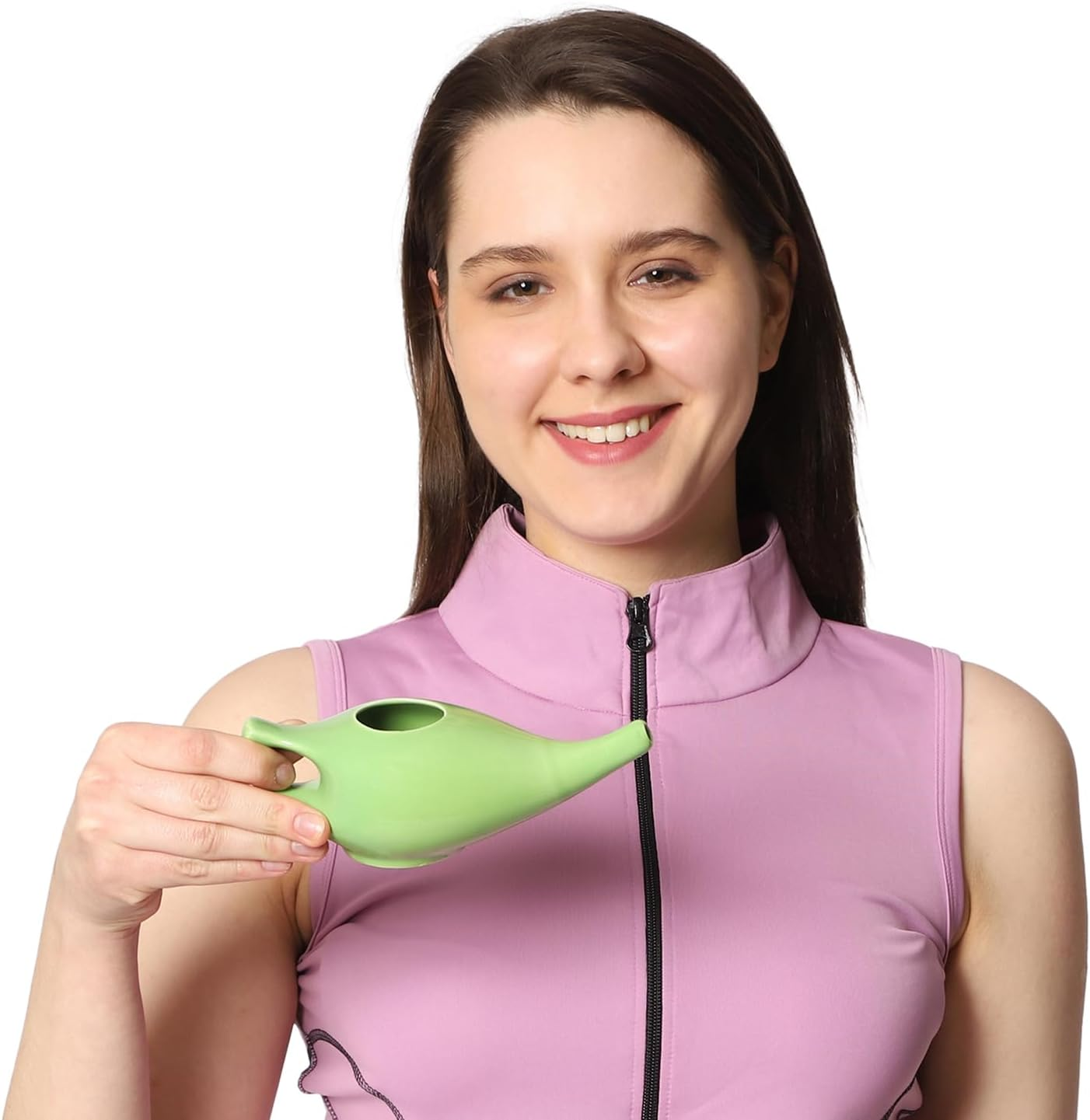 Healthgoodsau - Ceramic Neti Pot for Nasal Cleansing with 5 Sachet Neti Salt - Green Color image number 2