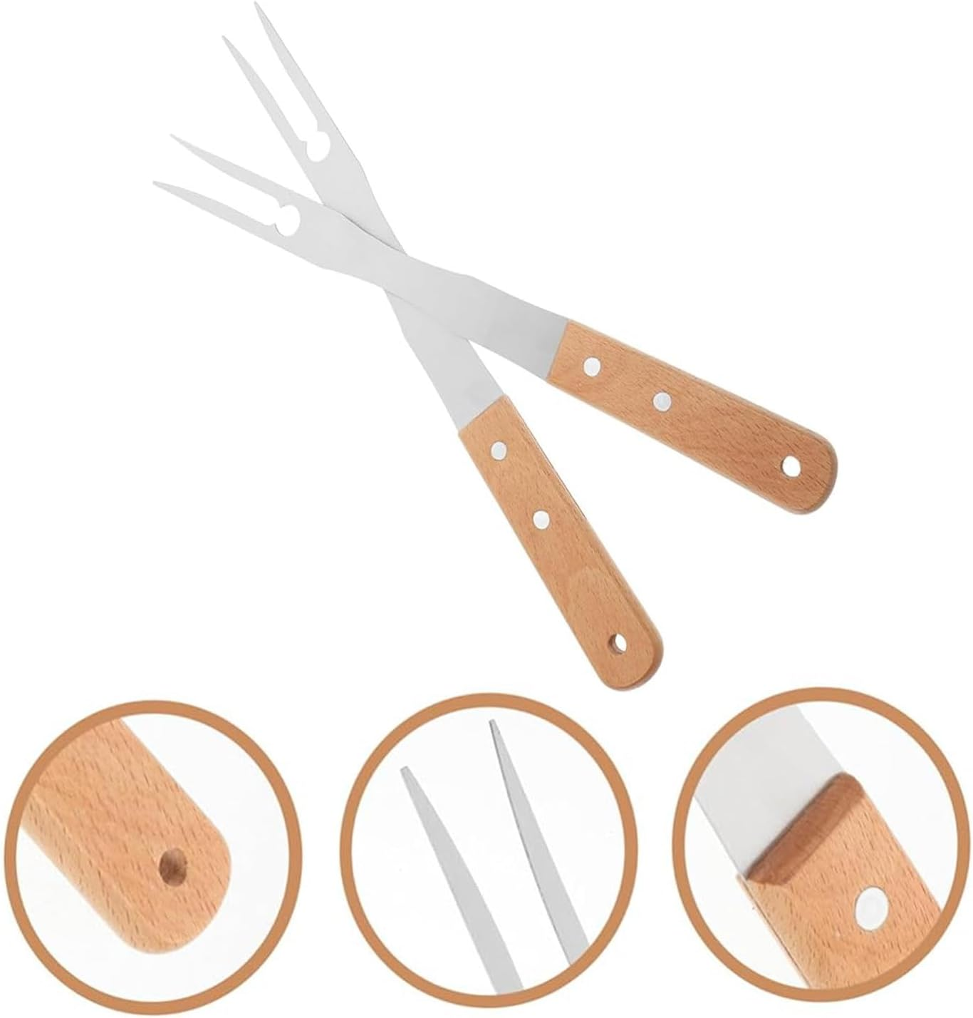 2 Pack Double Prong Stainless Steel Forks, Meat Forks Non-Slip Carving Forks for Cooking Fork Lifter BBQ Kitchen Cooking Picnic Fruit Food image number 3