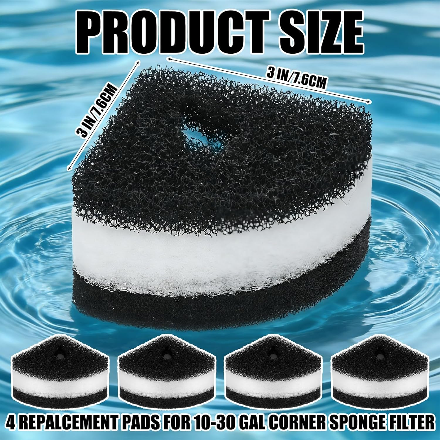 Frienda 12 Pcs Replacement Aquarium Filter Pads for 10-30 Gallon Corner Filter Aquarium Foam Air Driven Media Sponge for Fish Tank Water Filtration, White and Black image number 3