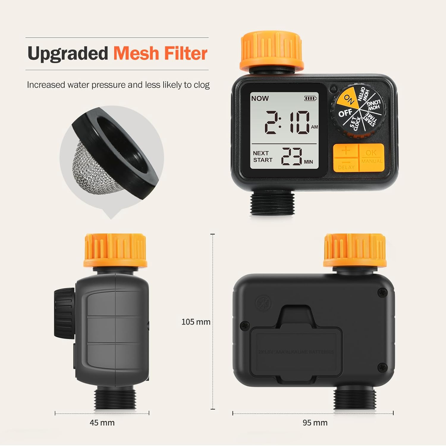 Sprinkler Timer, Programmable Garden Outdoor Hose Feature Timer with Rain Delay/Manual/Automatic Watering System for Lawns Pool (1 Outlet) image number 3