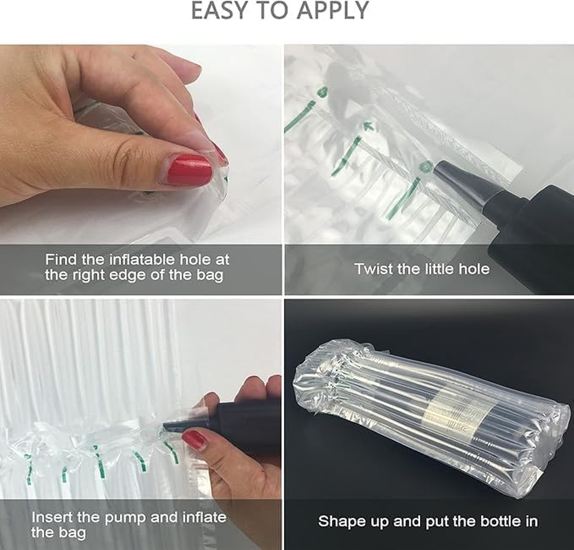 12 Pcs Wine Bottle Travel Protector Bags with Inflator Pump - Reusable Inflatable Air Column Packaging Bubble Bag for Safe Transportation and Shipping image number 4