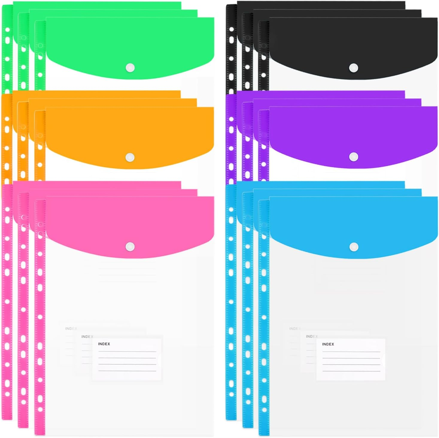 Plastic A4 Punched Pockets - 18PCS Expandable Folders Document Files with Button Closure and Label Pocket for Home, Office and School, Assorted Colours image number 4