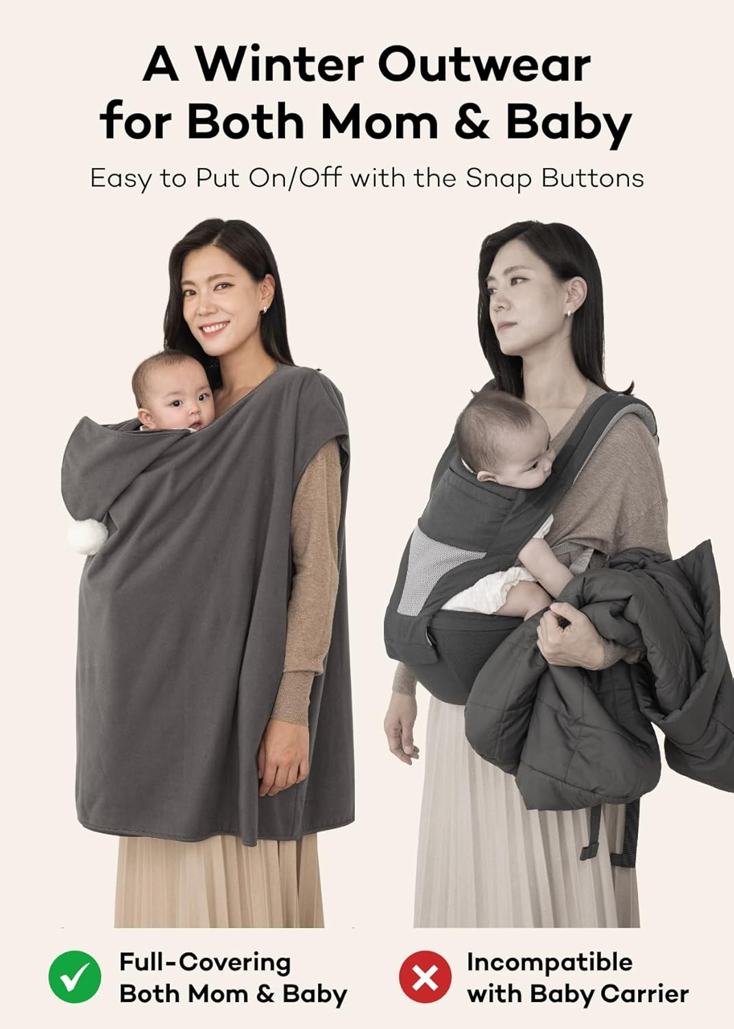 Konny Baby Carrier Winter Cover, Women'S Fleece Jacket, Maternity Coat, Nursing Hoodie(Black, Free Size) image number 3