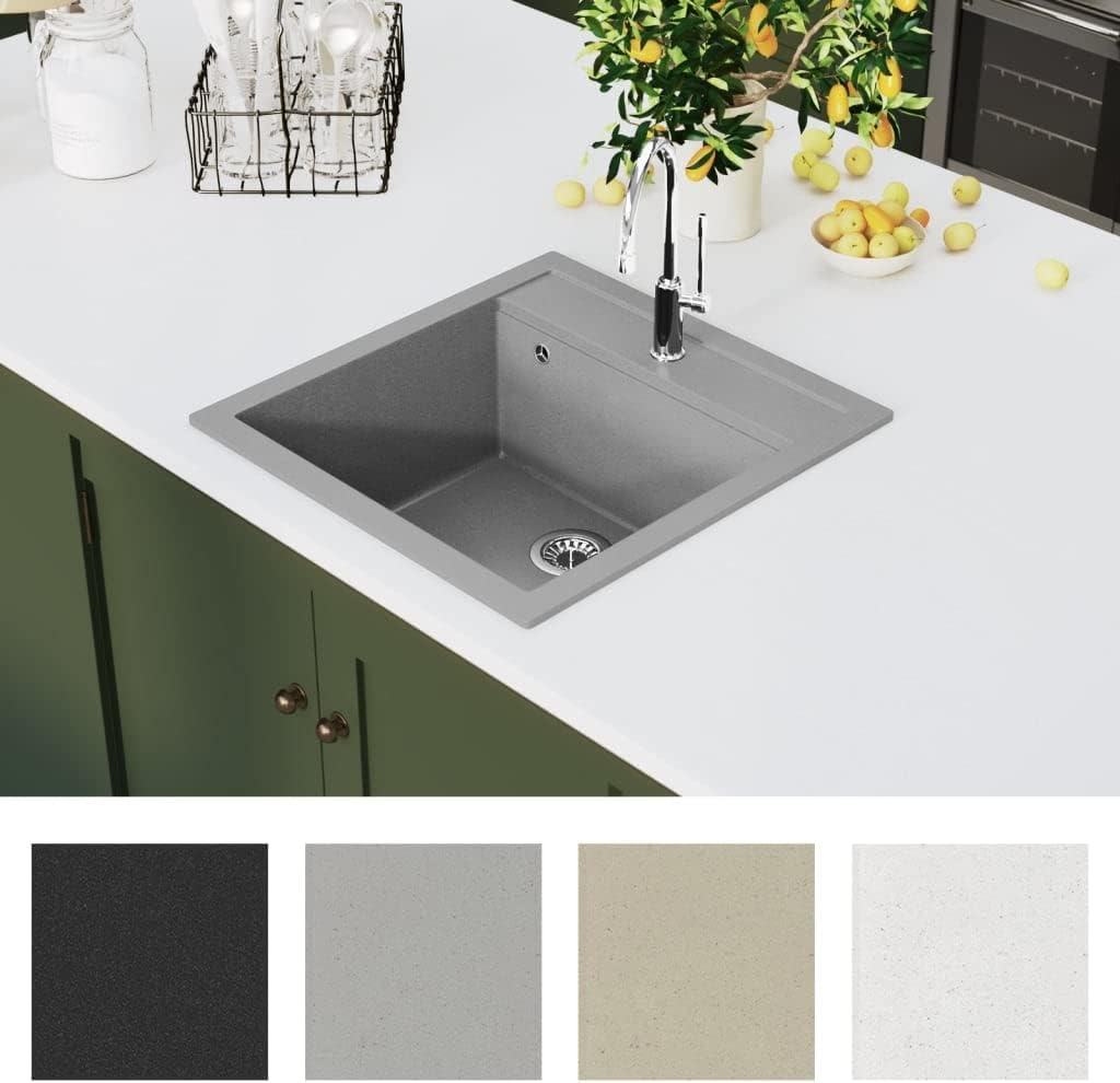 Vidaxl Single Basin Kitchen Sink &ndash; Grey, Granite Material, Heat and Scratch Resistant, Includes Debris Basket Strainer image number 5