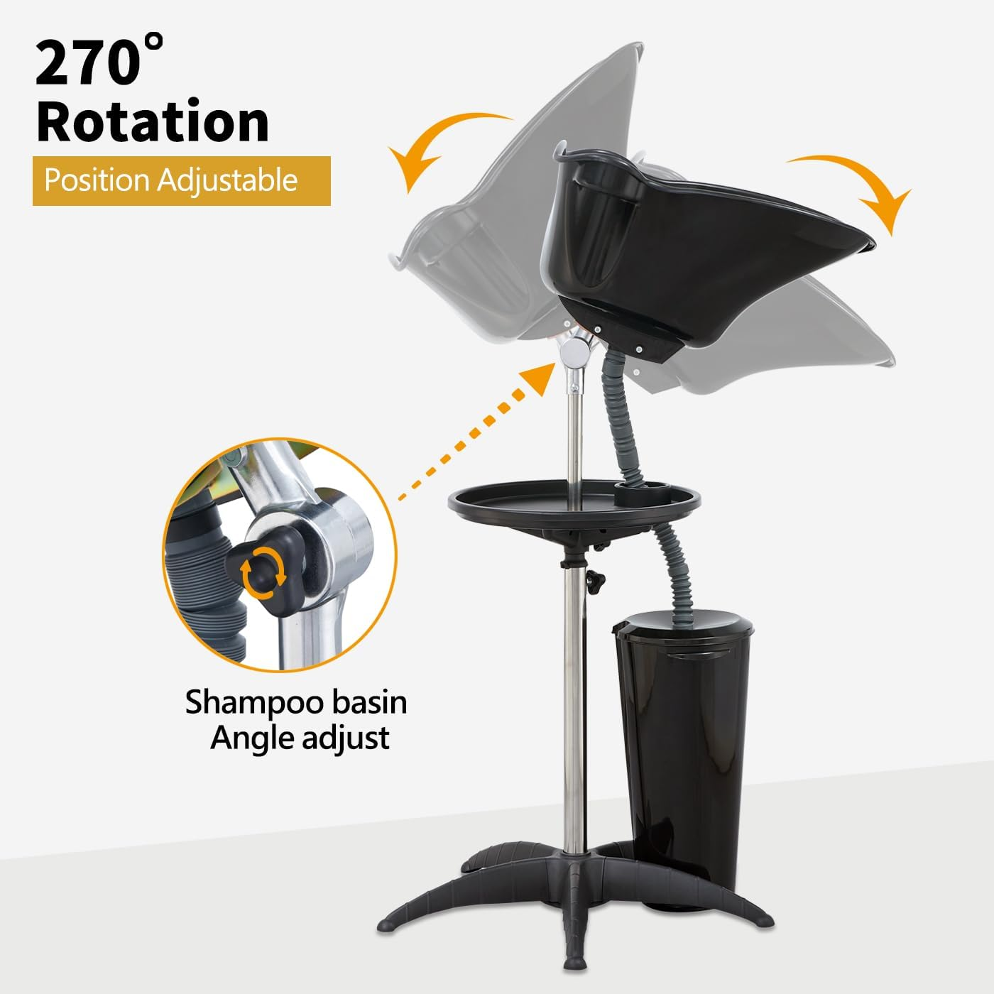 Portable Shampoo Bowl (Pack of 1) | Adjustable Basin Height,One-Bucket Design with Drain Hoses | Home & Barber Use | Black image number 4