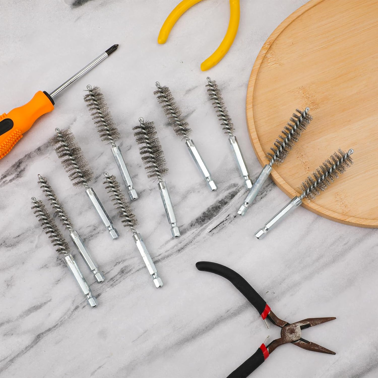 10Pcs Stainless Steel Wire Bore Brushes, Wire Brush for Drill for Cleaning with 1/4 Inch Hex Shank Pipe Cleaning Brush Copper Pipe Cleaner Twisted Wire Brush for Power Drill Die Grinders image number 4