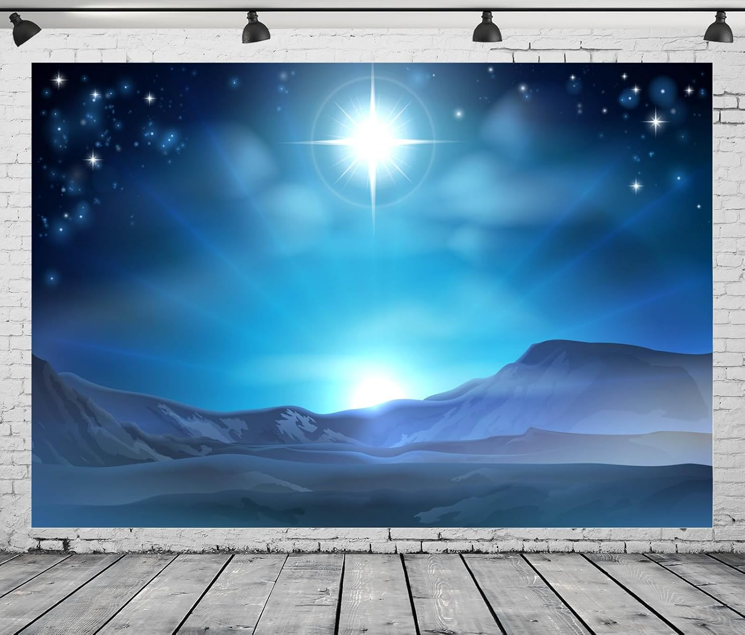 BELECO 7X5Ft Fabric Nativity Scene Backdrop Christmas Star Night Star of Bethlehem over Desert Birth of Jesus Background Christmas Nativity Decorations Religious Belief Bible Story Photo Studio Props image number 5