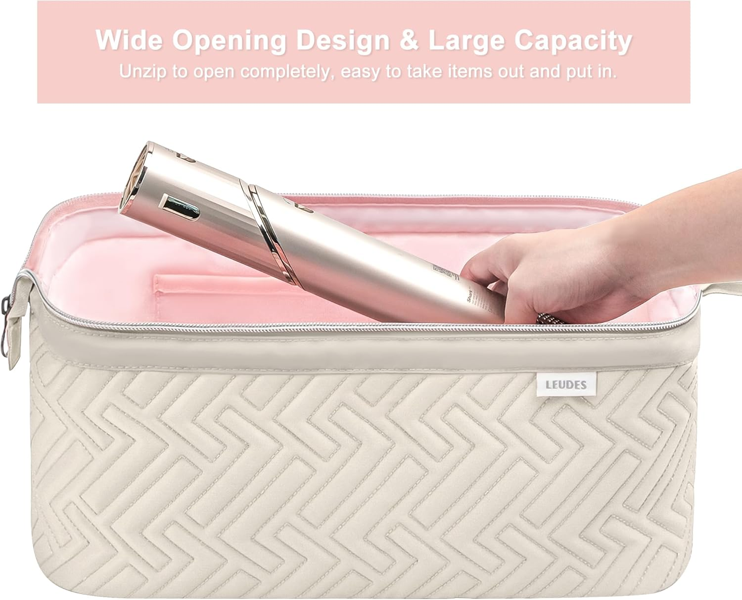 Leudes Hair Tools Travel Bag for Shark Flexstyle Carrying Case Portable Shark Hair Air Wrap Dryer Case Waterproof Dustproof Flat Curling Iron Travel Organizer (Beige) - Black image number 4