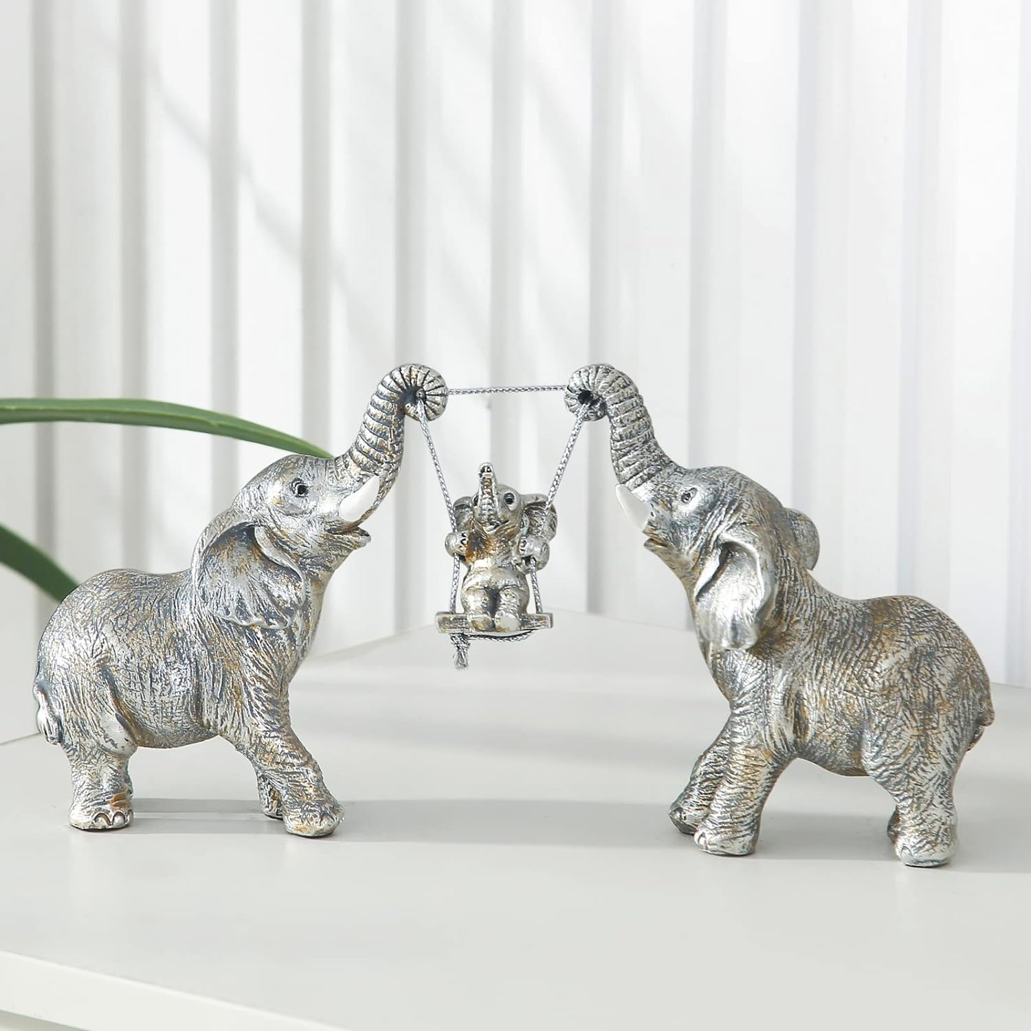 Elephant Statue.Silver Elephant Decor for Women,Mom Gifts.Elephant Figurines Brings Good Luck, Health, Strength.Decoration Ornaments for Living Room,Table Centerpiece, Shelf, Office Decor (Silver) image number 3