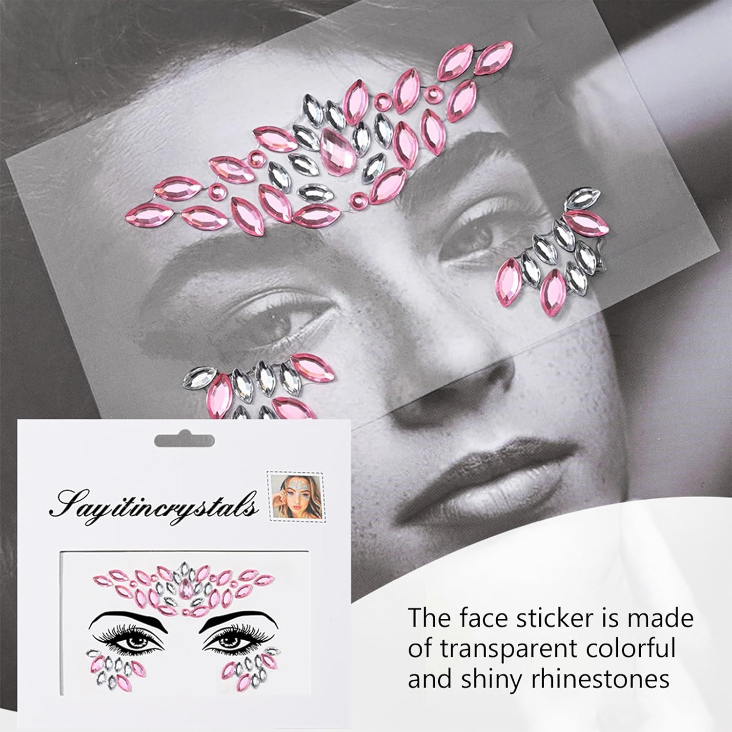 Xlihdzum 10 PCS Mermaid Face Gems Glitter,Rhinestone Rave Festival Face Stickers Jewels, Crystals Face Stickers for Eyes Face Body - Ideal for Creating a Stylish Bindi image number 1