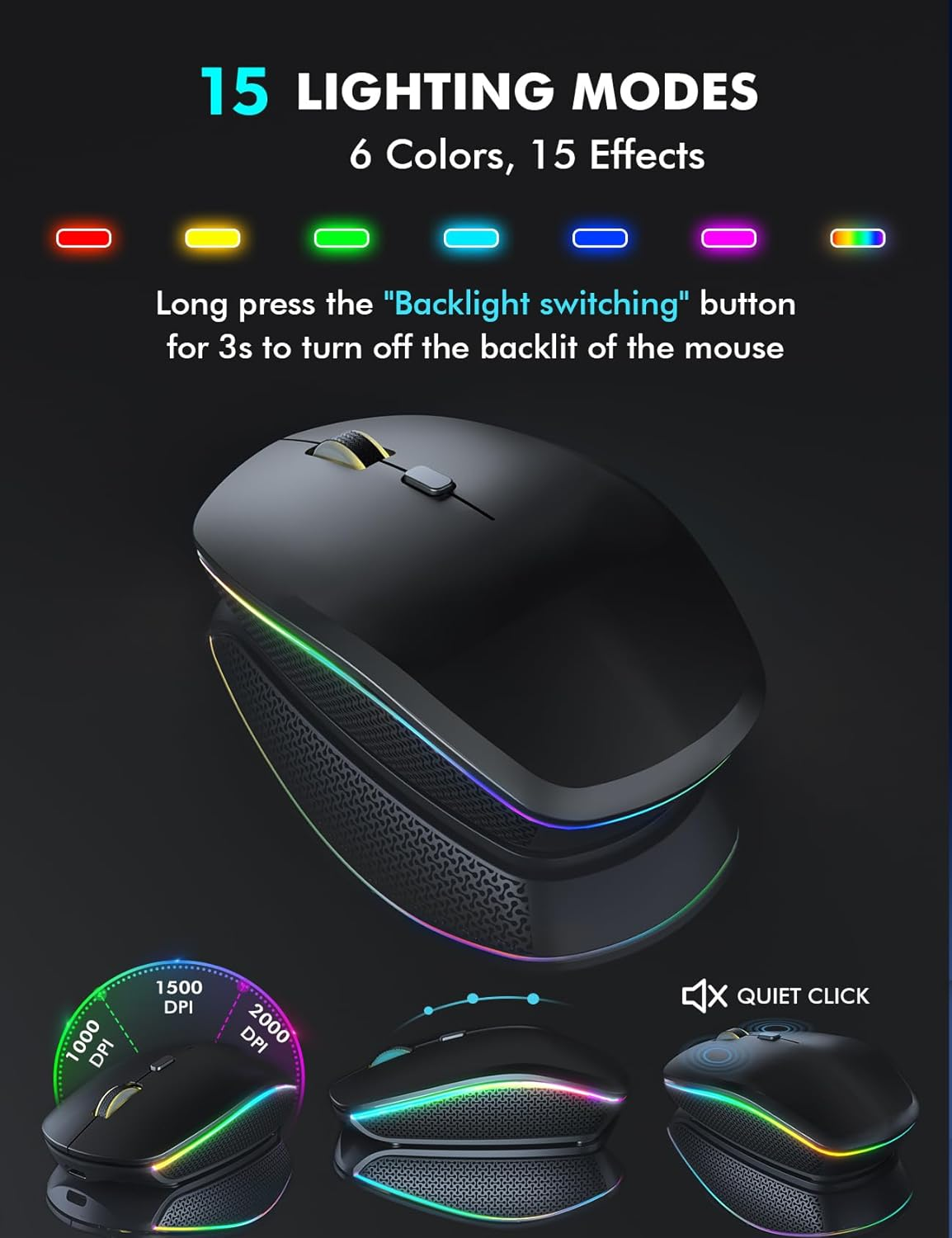 Wireless Keyboard and Mouse Combo - Large Print, RGB Backlit, Oversize Light up Letters, Rechargeable, Ergonomic Tilt Leg, Sleep Mode, 2.4Ghz Quiet Keyboard Mouse for Mac, Windows, Laptop, PC, Trueque