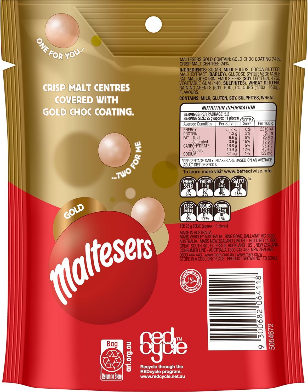 Maltesers Gold Chocolate Snack and Share Bag 130 G image number 2