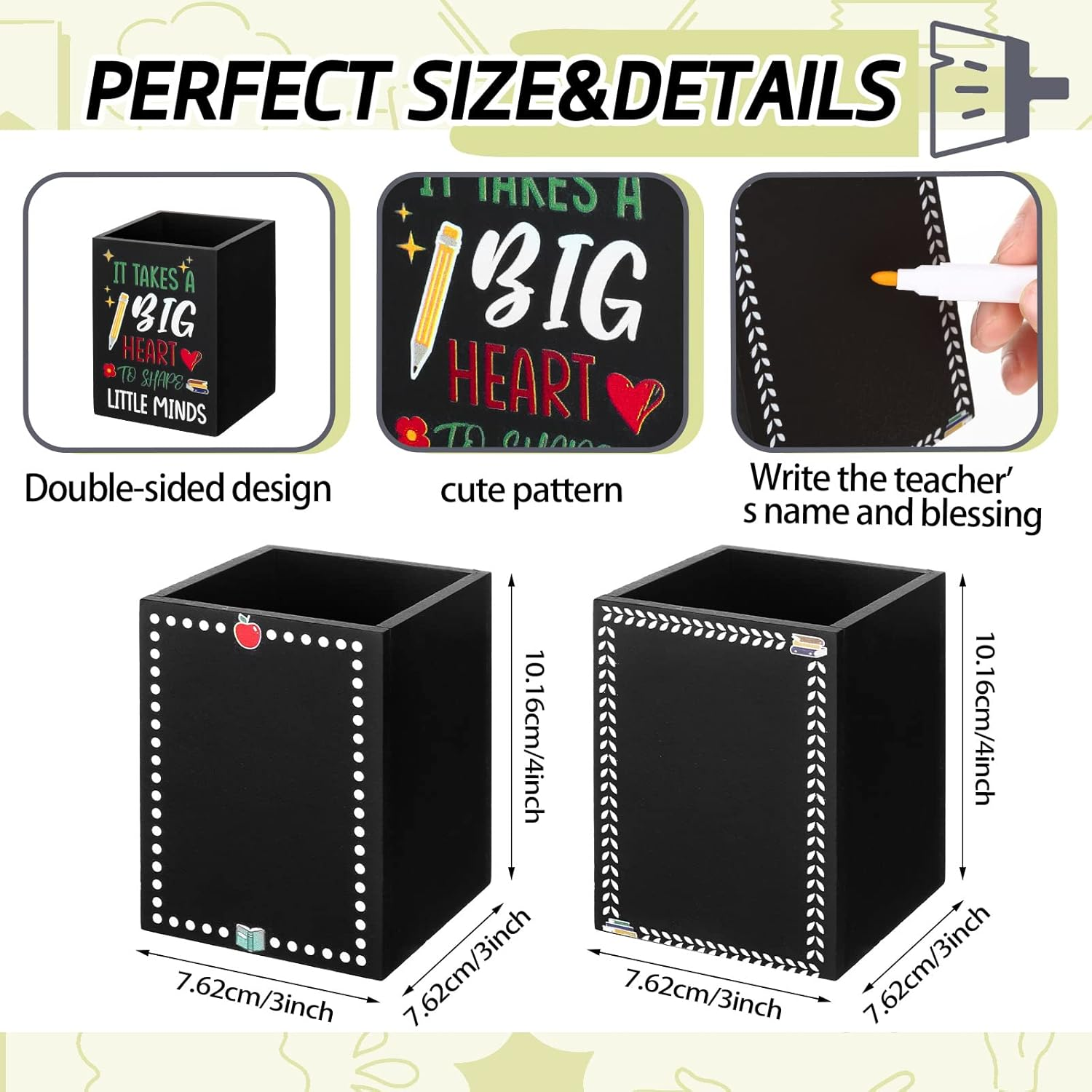 Teling 2 Pcs Teacher Appreciation Gift Teacher Pencil Holder for Desk Wooden Desktop Organizer Cup Storage Case for Back to School Supplies Party Favor Office Home Study Room Accessories(Stylish) image number 5