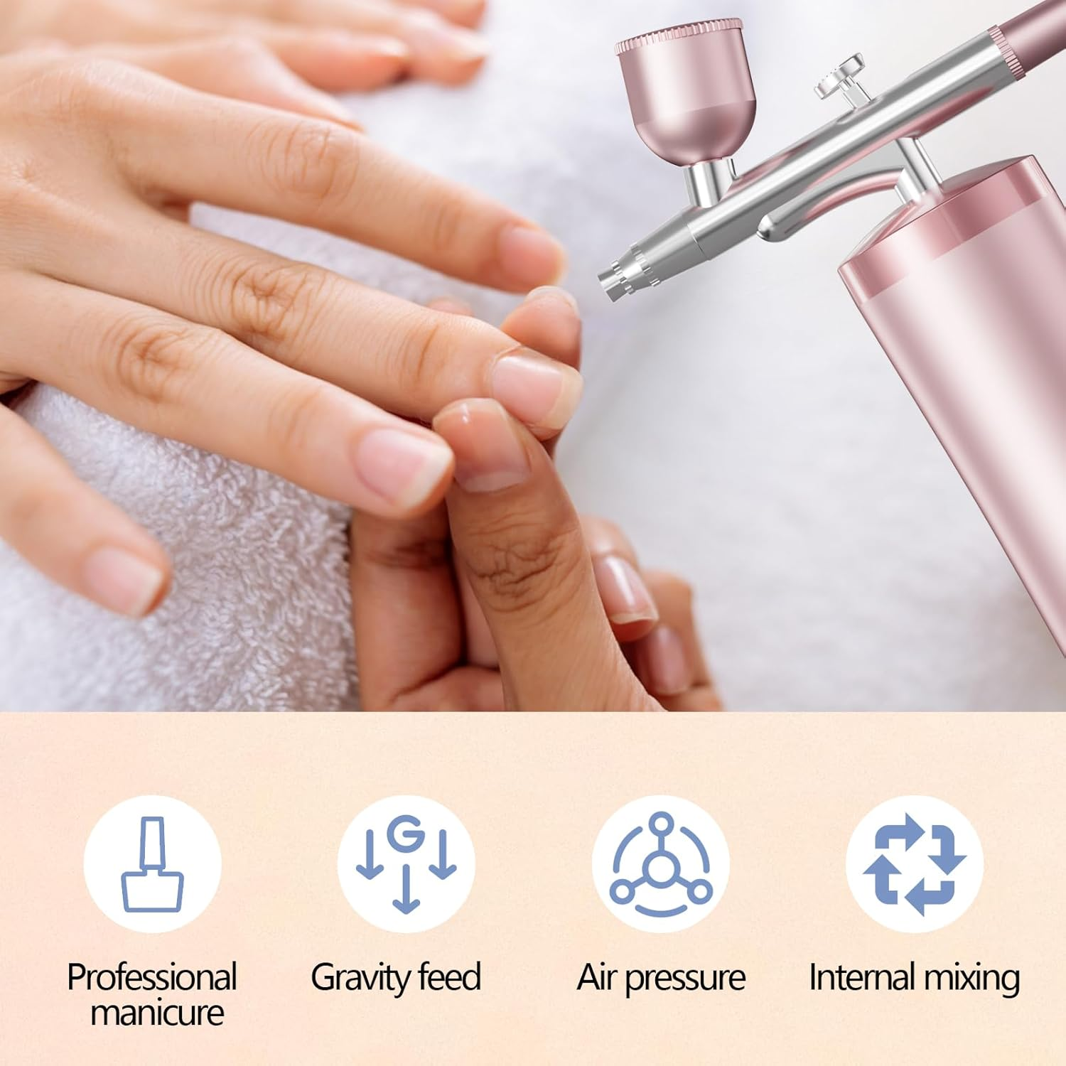 Airbrush Kit with Compressor 48PSI Rechargeable High Pressure Air Brush Set Cordless Airbrush Kit with 0.3Mm Nozzle for Painting,Nail Art, Cake Decor,Makeup,Modeling (Pink) - Black image number 6