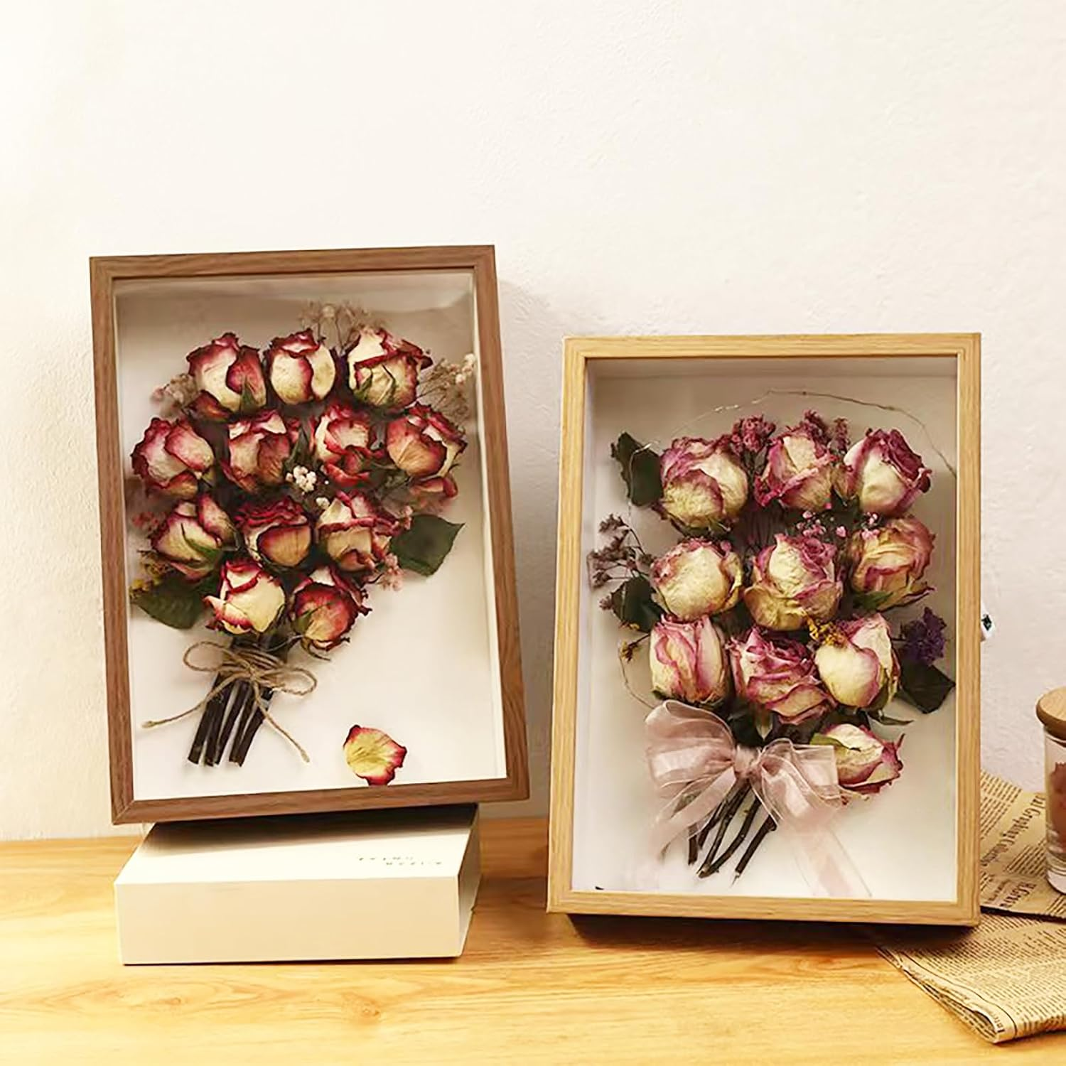 2Pcs Shadow Box Frame Display Case 8X10'', Dried Flower Photo Frame, 3D Picture Frame Display Case Deeper 3Cm with Transparent Acrylic Panel for Photos, DIY Crafts, Wedding Souvenir (Wood Color 8X10) image number 4