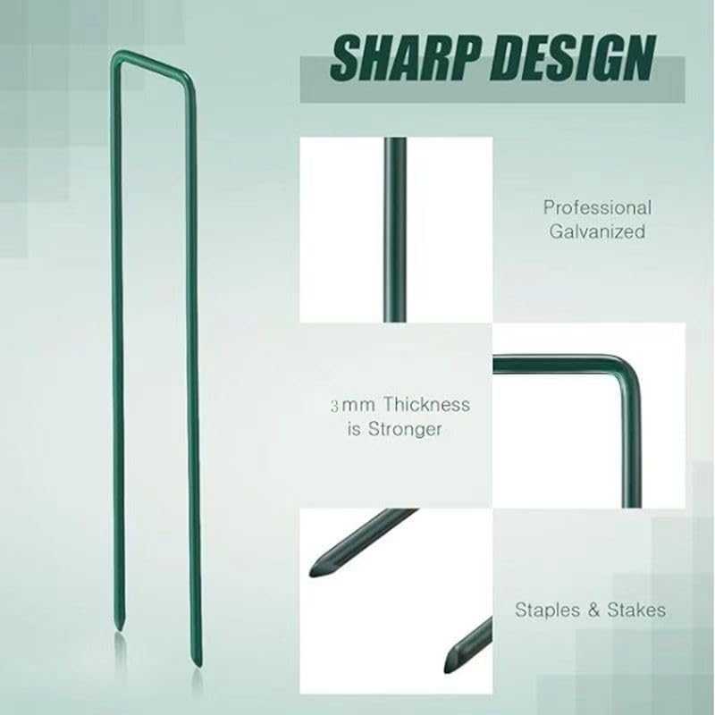 80PCS Garden Turf U Pins,Garden Pegs Pins Ground Stakes Staples Spikes U Shaped Lawn Spikes for Grass Weed Barrier Sod Fabric, Corrosion Resistant(Green)