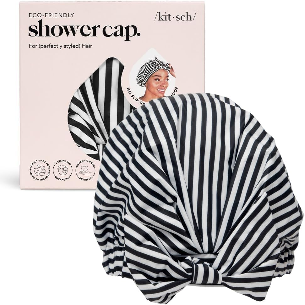 Kitsch Luxury Shower Cap for Women - Reusable Shower Cap for Long Hair with Non Slip Silicone Grip | Waterproof Hair Cap for Shower One Size | Stylish Hair Cover for Shower (Blush Dot)