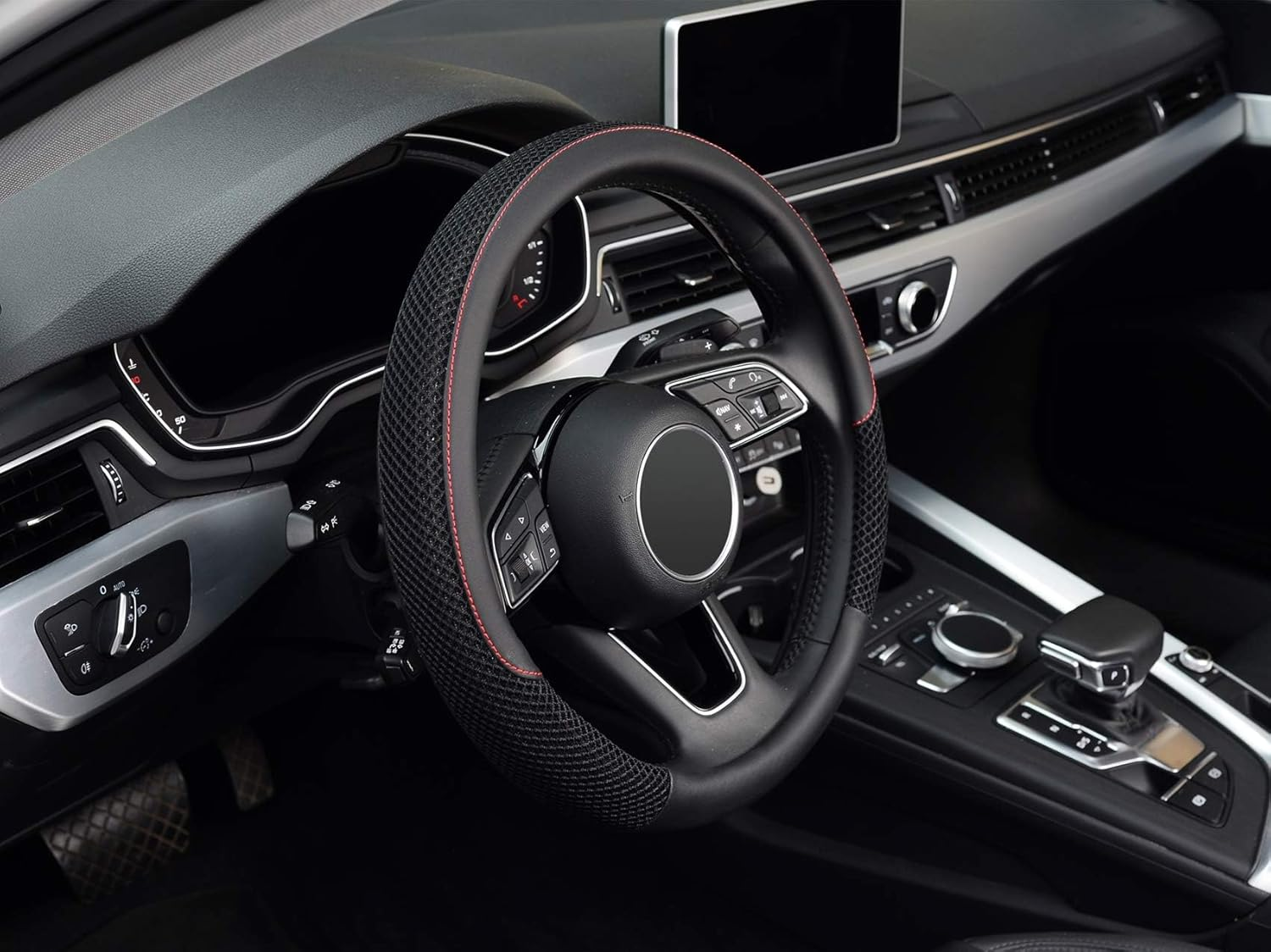 Carodi Microfiber Leather Ice Silk Steering Wheel Covers, Ultra-Thin, Comfortable, Non-Slip, Breathable, Universal 15 Inches (Black) image number 2