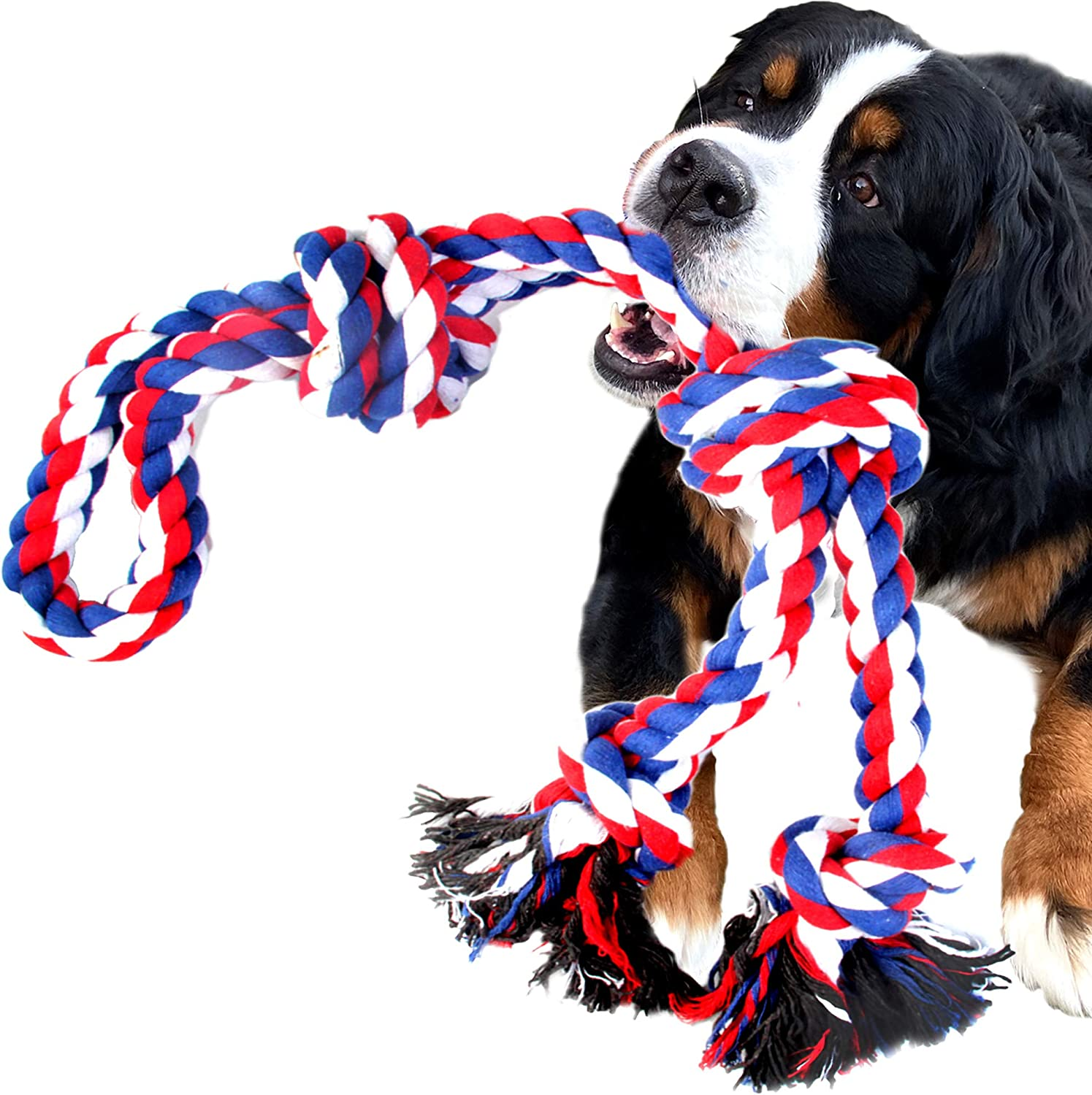 Youngever 105Cm Dog Rope Toys for Aggressive Chewers, Tough Rope Chew Toys for XL, Large and Medium Dog, Indestructible Rope for Large Breed Dog Tug War Teeth Cleaning (4 Knots Double Rope)