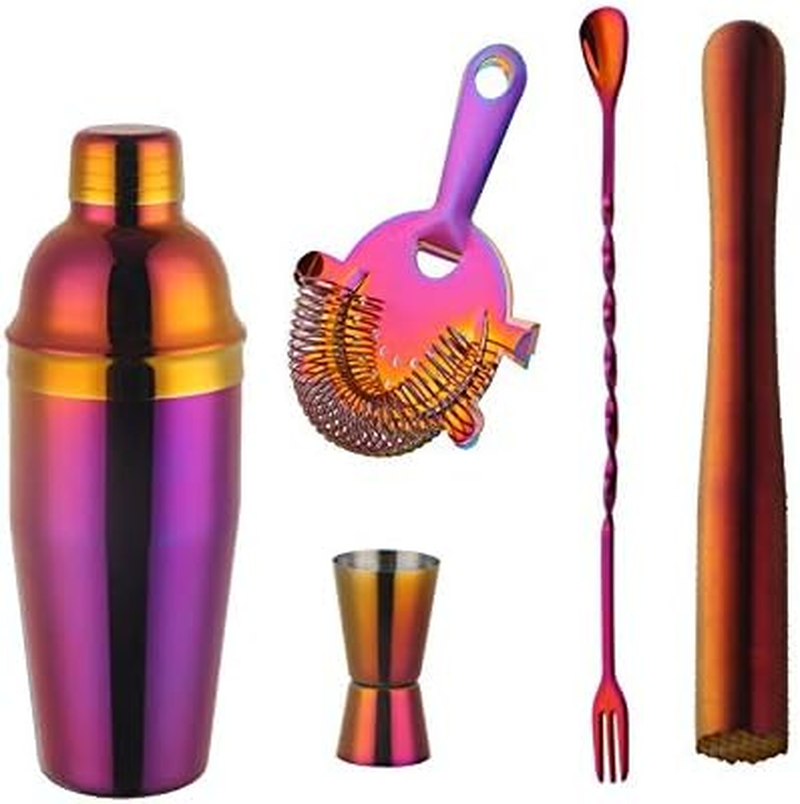 Buyerstar Bar Set 5-Piece Mixology Bartender Kit - Cocktail Shaker Set Bar Tool Set for Home and Professional Bartending - Martini Shaker and Drink Mixing Bar Tools - Cocktail Kit (Rose GPLD)