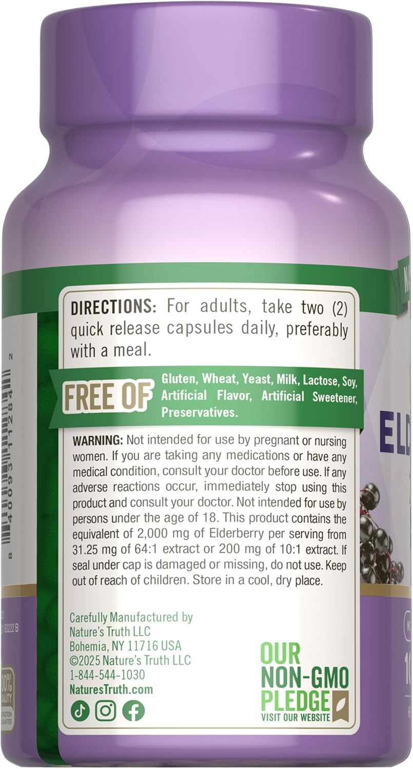 Black Elderberry Capsules 1000Mg | 100 Count | Super Concentrated Sambucus Extract | Non-Gmo, Gluten Free | by Nature'S Truth image number 4