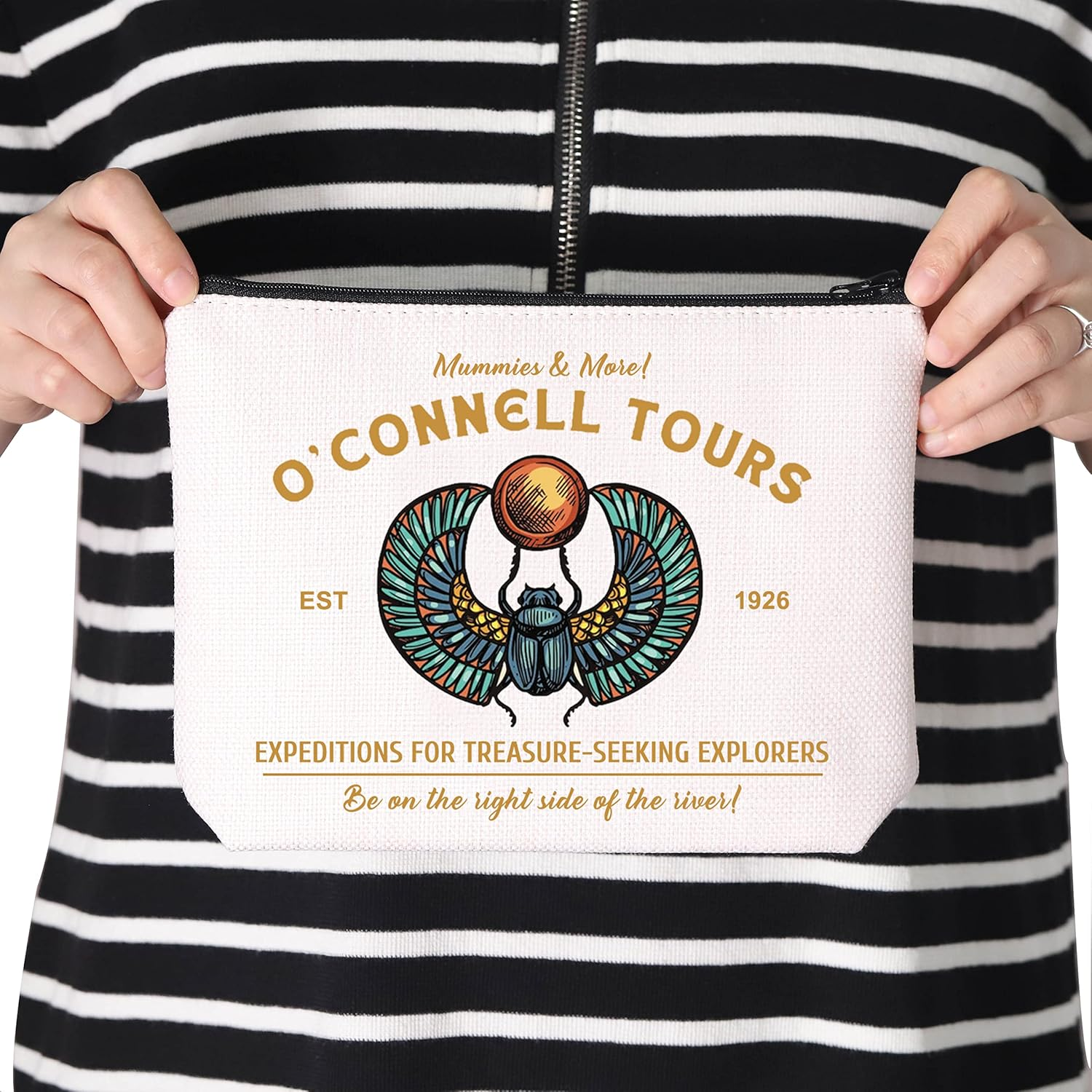 Mummy Movie Inspired Gift O&rsquo; Connell Tours EST 1926 Zipper Pouch Makeup Bag, Beige, Mummies More image number 2