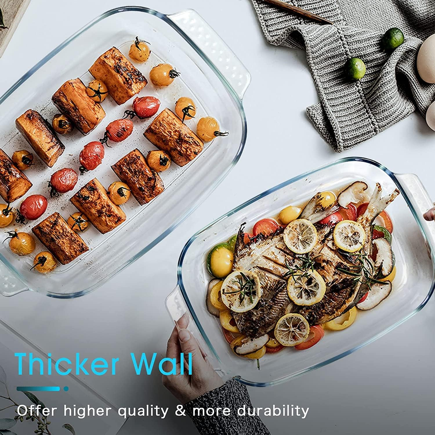 Clear Glass Baking Dish for Oven 2.6 Quart, Glass Baking Dish Rectangular for Cooking Oven Glass Bakeware Clear Glass Baking Dish with Handles Oblong Glass Casserole Dish