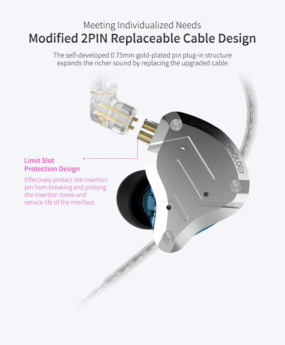 Keephifi KZ ZS10 Pro In-Ear Monitor, 4BA+1DD Hybrid Driver, Sandstone Black, Wired, In-Ear Headphones, Stage Monitor