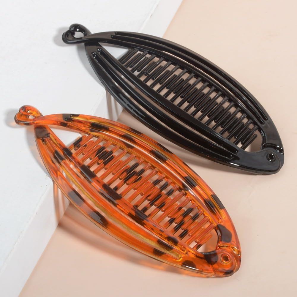 2Pcs Banana Hair Clips Pony Tail Hair Clips Fishtail Hair Clip Banana Clip Double Comb Long Hair Clips for Thick Curly Hair Accessories image number 2