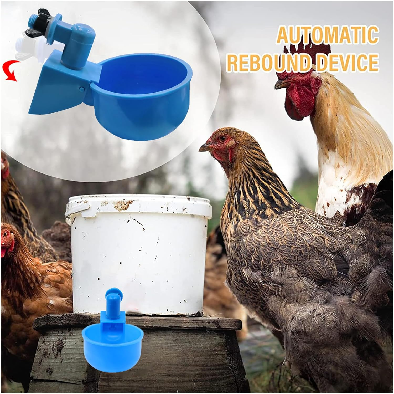 8 Pack Automatic Chicken Waterer Cups, DIY Chicken Waterer Poultry Water Feeder Kit,Suitable for Chicks, Duck, Quail, Turkey(Blue)
