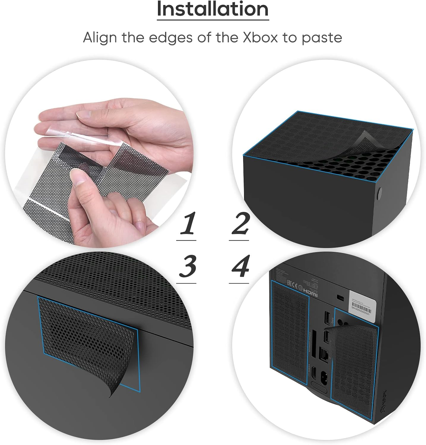 Dust Cover for Xbox Series X, Dust Filter Cover Mesh Cooler Filter Dust-Proof Cover for Xbox Series X Console Accessories with 4 Thump Grip Caps- 2 Pack image number 4