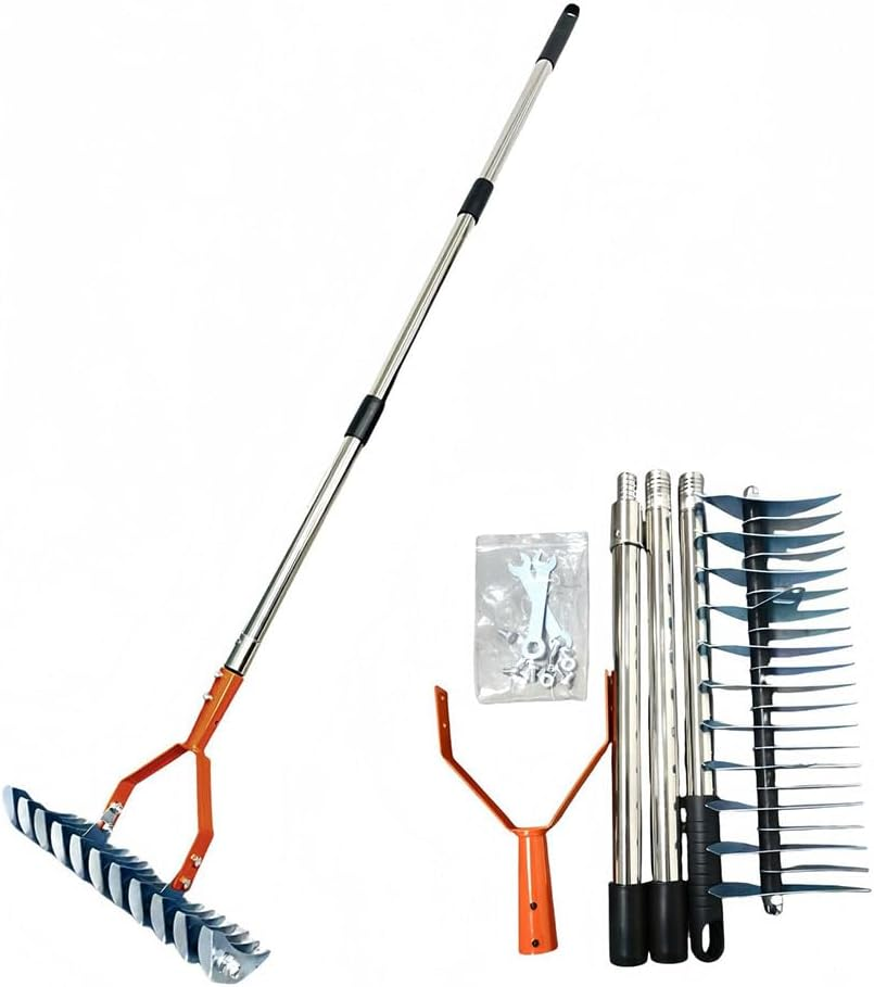 HPAMR Thatch Rake, Dethatcher Rakes, Dead Grass Remover, Versatile Grass Grooming Removers, Robust Dethatcher, Scarifier Rakes, Efficient Steel Metal Thatching Rake image number 4
