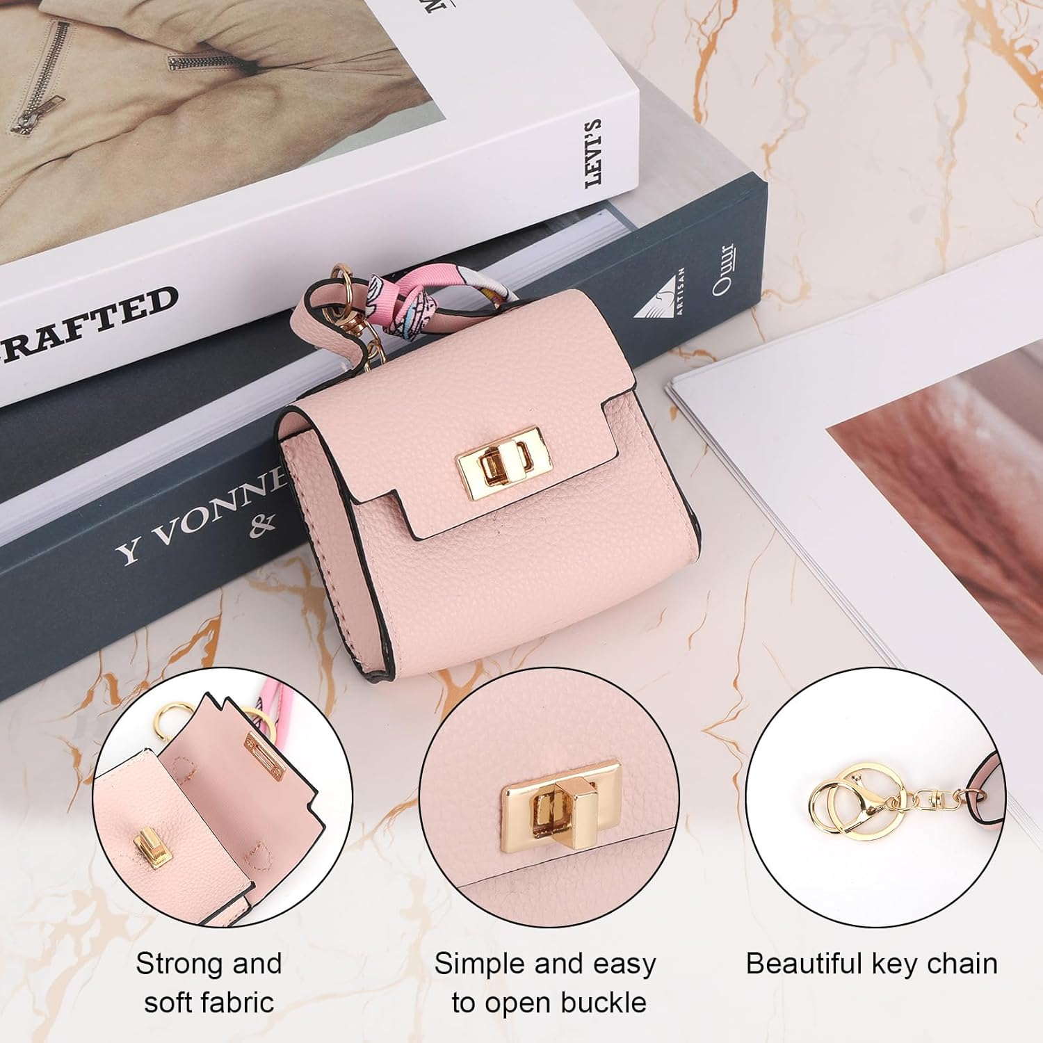 Mikovivi Mini Backpack Keychains, PU Leather Change Pouch Keychain for Women Tiny Cosmetic Bags Organizer for Storing Lipstick Headset Coin Small Items image number 2