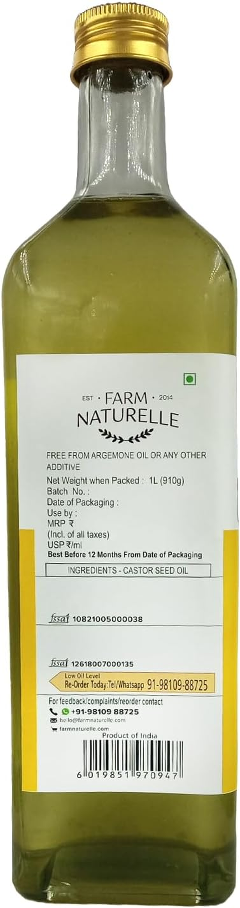 WOW ZIP - GO HERBS & NUTRITION 100% Pure Natural Organic Castor Seed Oil (Arandi Oil) 1000 Ml Bottle. image number 1