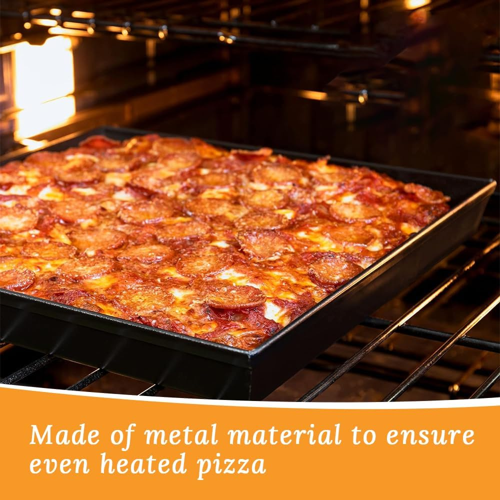 3 Pieces Deep Pizza Pans, Detroit Style Pizza Pans, Bread Baking Tools, Rectangular Deep Non-Stick Cake Tray, Pre-Seasoned Bakeware Kitchenware, Baking Oven Dessert Tray(Black) image number 5