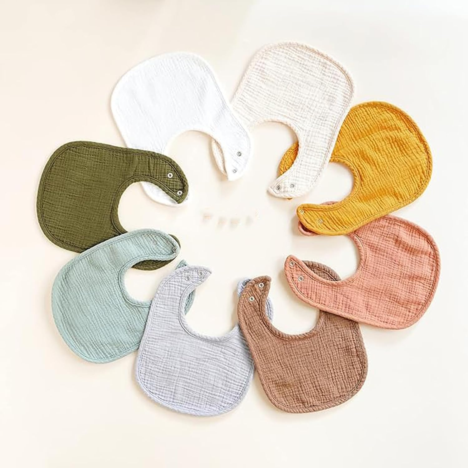 Muslin Baby Bibs 8 Pack Baby Bandana Drool Bibs Cotton for Unisex Boys Girls, 8 Solid Colors Set for Teething and Drooling image number 3