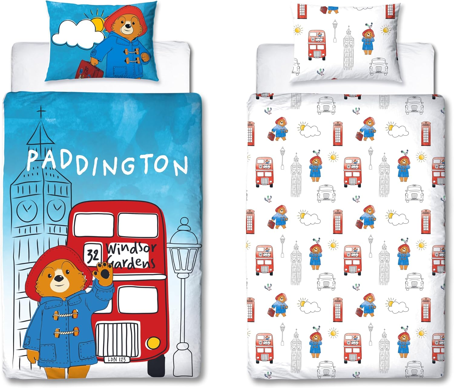 Character World Official Paddington Bear&trade; Single Duvet Cover Set | 2 Sided Reversible Station Design | Matching Pillowcase | Single Bed Set | White and Blue, Polycotton image number 5