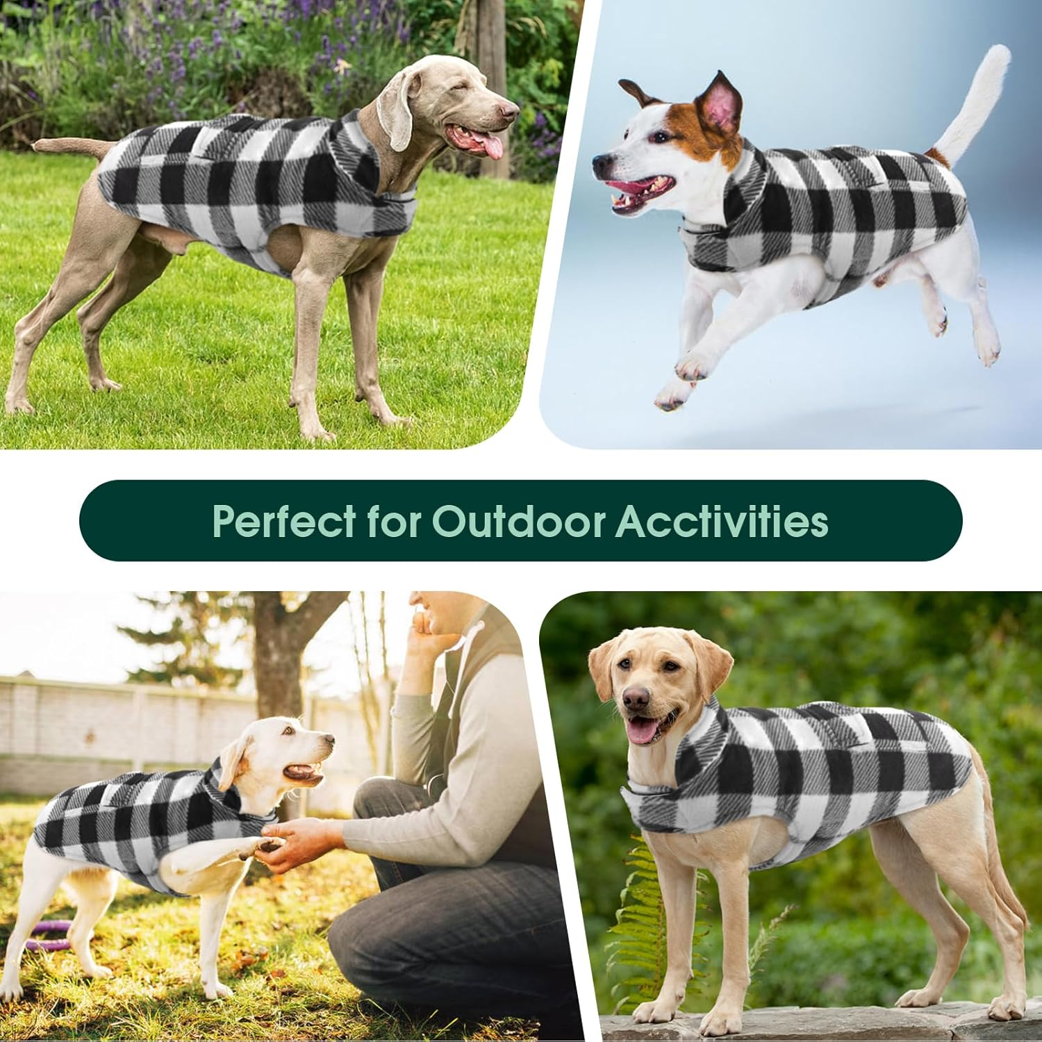 Kuoser Winter Coat, Windproof Fleece Jacket British Style Plaid Cold Weather Vest, Reversible Cozy Warm Dog Clothes, Pet Apparel for Small Dogs(White,Xs) image number 5