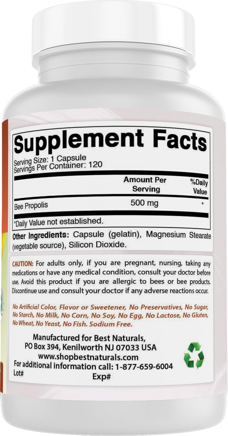 Best Naturals Bee Propolis 500 Mg 120 Capsules (120 Count (Pack of 3)) image number 5