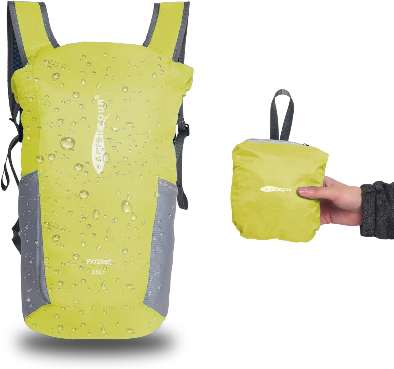 AFISHTOUR Ultralight Waterproof Hiking Backpack for Men & Women, 15L Packable Hiking Daypack, Roll Top Closure Small Dry Bag Backpack for Cycling, Camping, Skiing, Boating