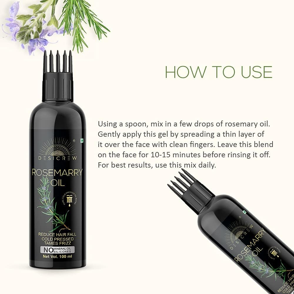 DESICREW Pure Rosemary Oil with Comb Applicator - Cold Pressed - for Hair, Skin & Nail Care Pack of 2 Bottle(200 Ml) image number 1